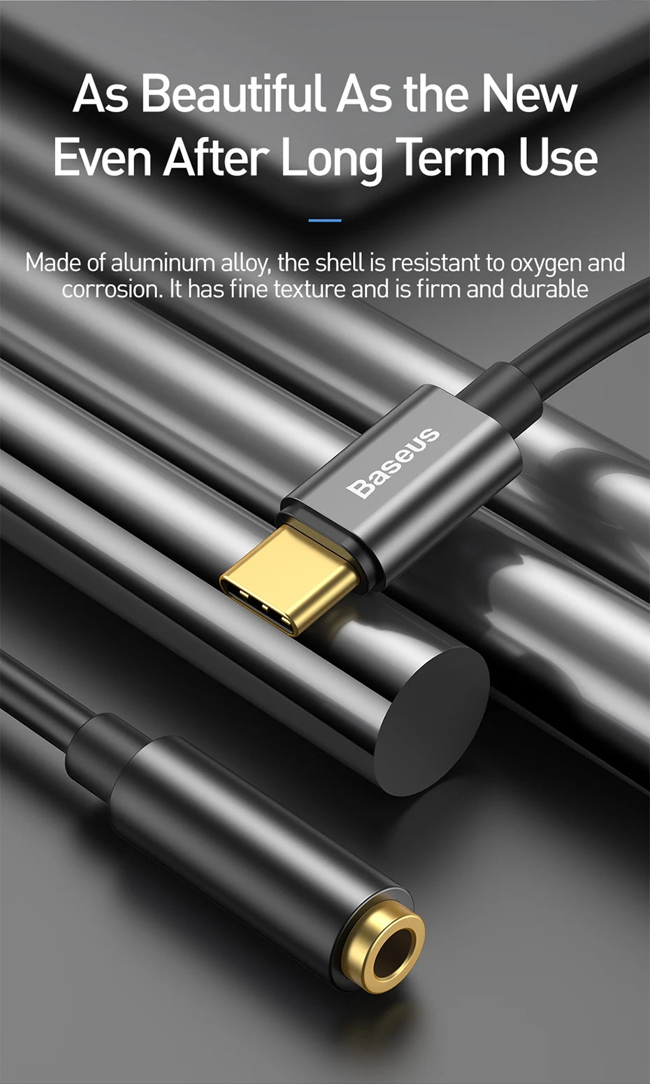 Baseus Type C to 3.5mm Earphone Jack AUX USB C Cable Headphones Adapter 3.5 Jack Audio cable For Huawei P20 Xiaomi Mi 10