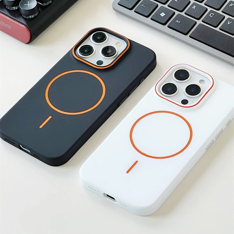 Ultrathin Hit Color For MagSafe Phone Case for iPhone  Wireless Charger Matte Hard PC Cover