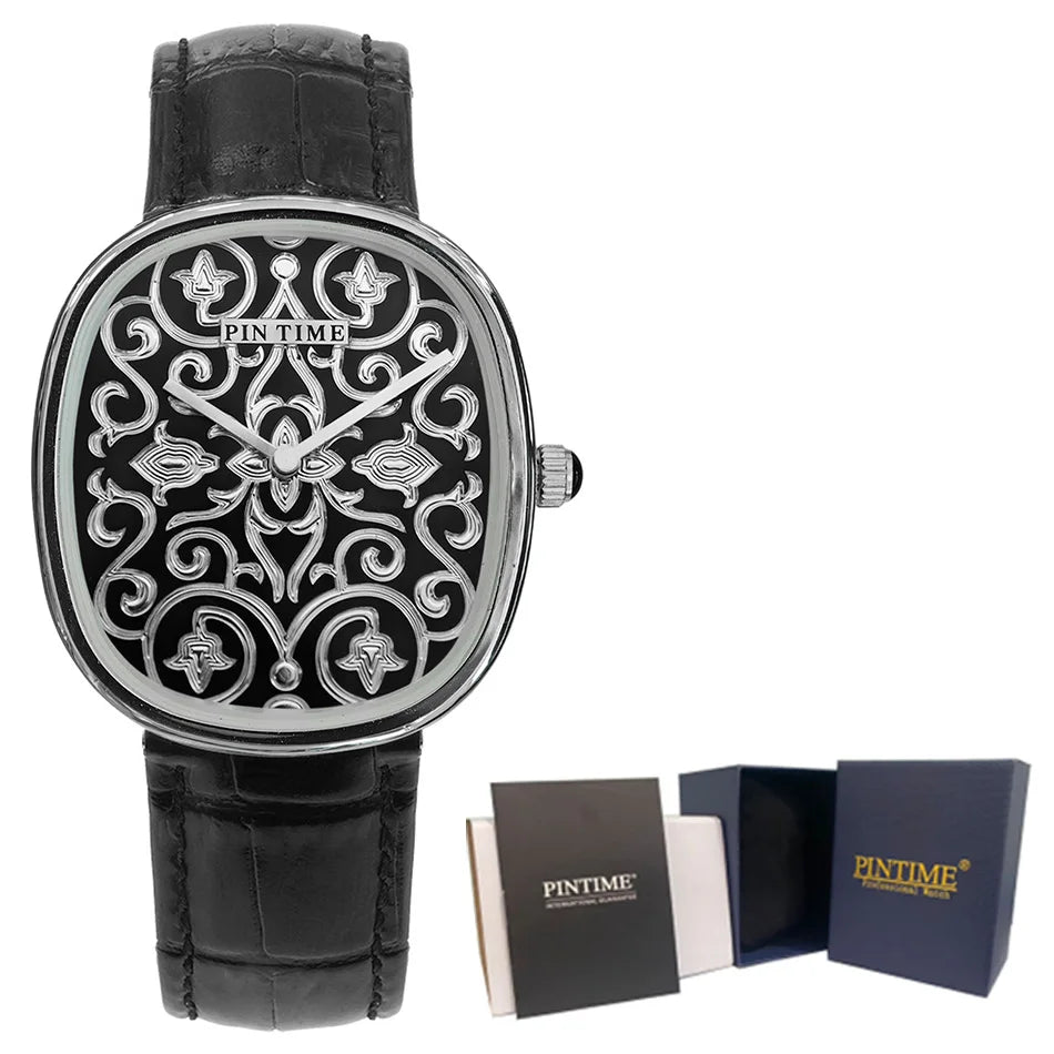 Men Watches Hand Accessories Black Watch with Arabic Pattern Engraving Craftsmanship Gentleman Elegant Men Quartz Wristwatch