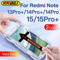 NNBILI 2Pcs For Xiaomi Redmi Note 13 14 15 Pro Plus + Red Mi Toughened Glass Screen Protector Protective With Install Kit