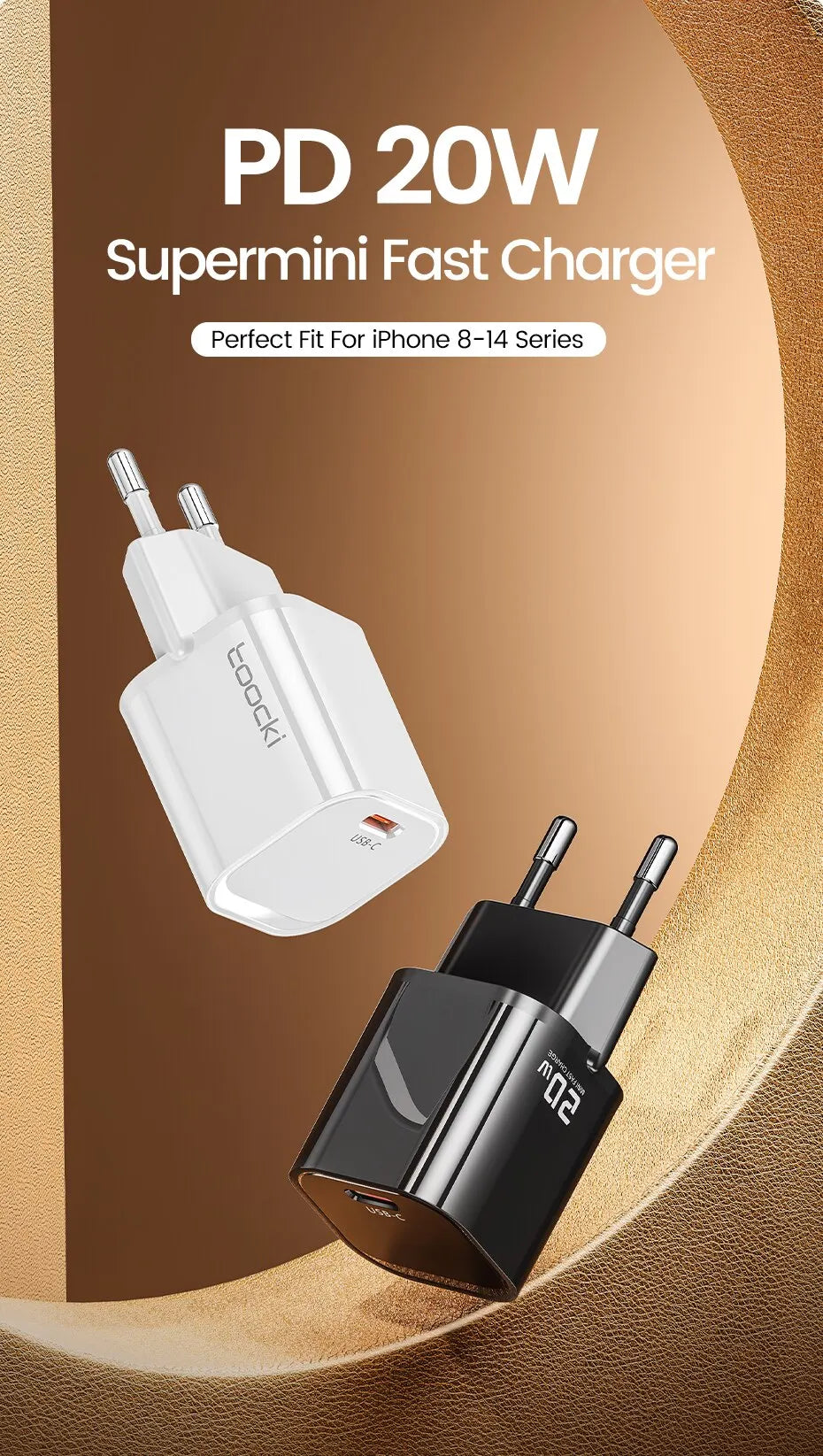 Toocki 20W GaN USB Charger QC 3.0 PD Fast Type C Charger For iPhone 15 14 Pro Max Xiaomi Samsung S23 Type C Mini Phone Charger