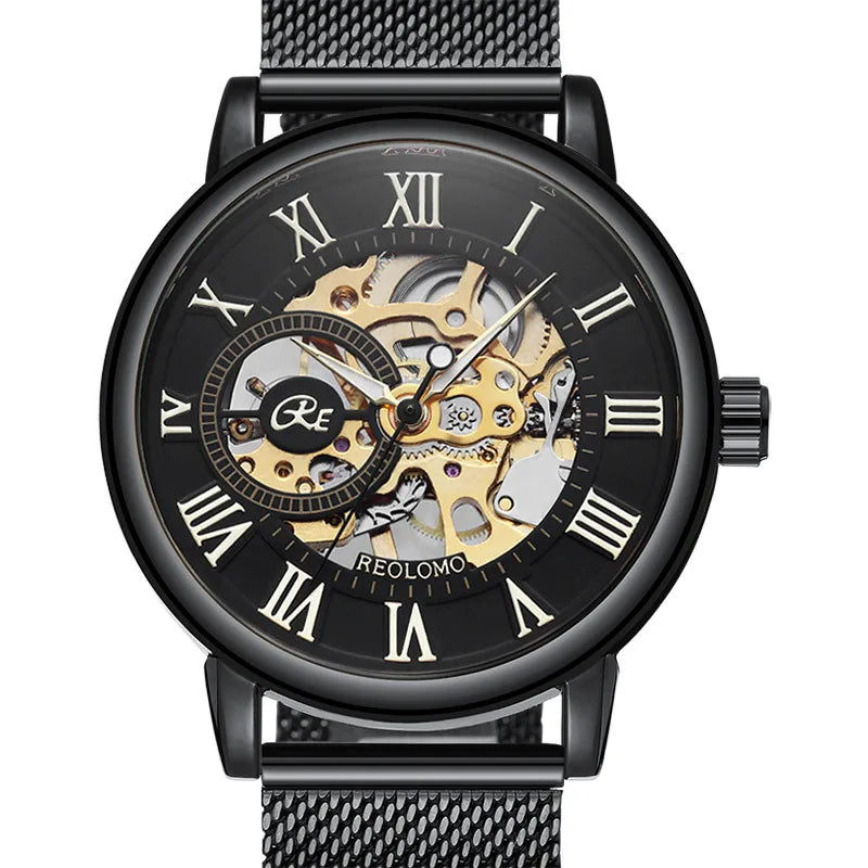 Mechanical Hand Wind Watch for Men Top Brand Luxury Fashion Skeleton Mesh Strap Wristwatch Male Clock Montre Homme Drop Shipping