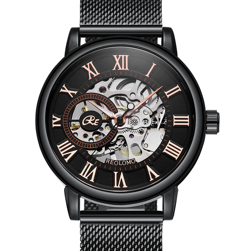 Mechanical Hand Wind Watch for Men Top Brand Luxury Fashion Skeleton Mesh Strap Wristwatch Male Clock Montre Homme Drop Shipping
