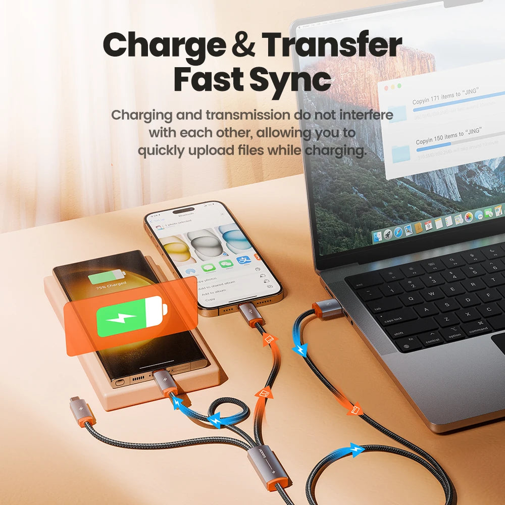Toocki 3-in-1 USB Cable To Type C Micro iP Port Fast Charging For iPhone 14 13 12Pro Max Samsung Xiaomi Huawei Airpods Data Cord