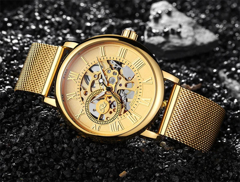 Mechanical Hand Wind Watch for Men Top Brand Luxury Fashion Skeleton Mesh Strap Wristwatch Male Clock Montre Homme Drop Shipping
