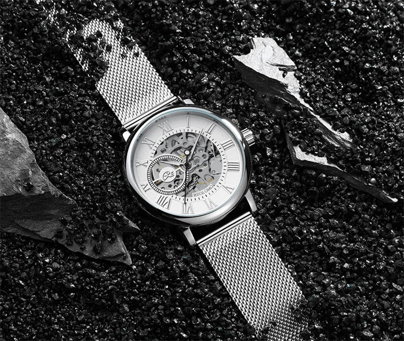 Mechanical Hand Wind Watch for Men Top Brand Luxury Fashion Skeleton Mesh Strap Wristwatch Male Clock Montre Homme Drop Shipping