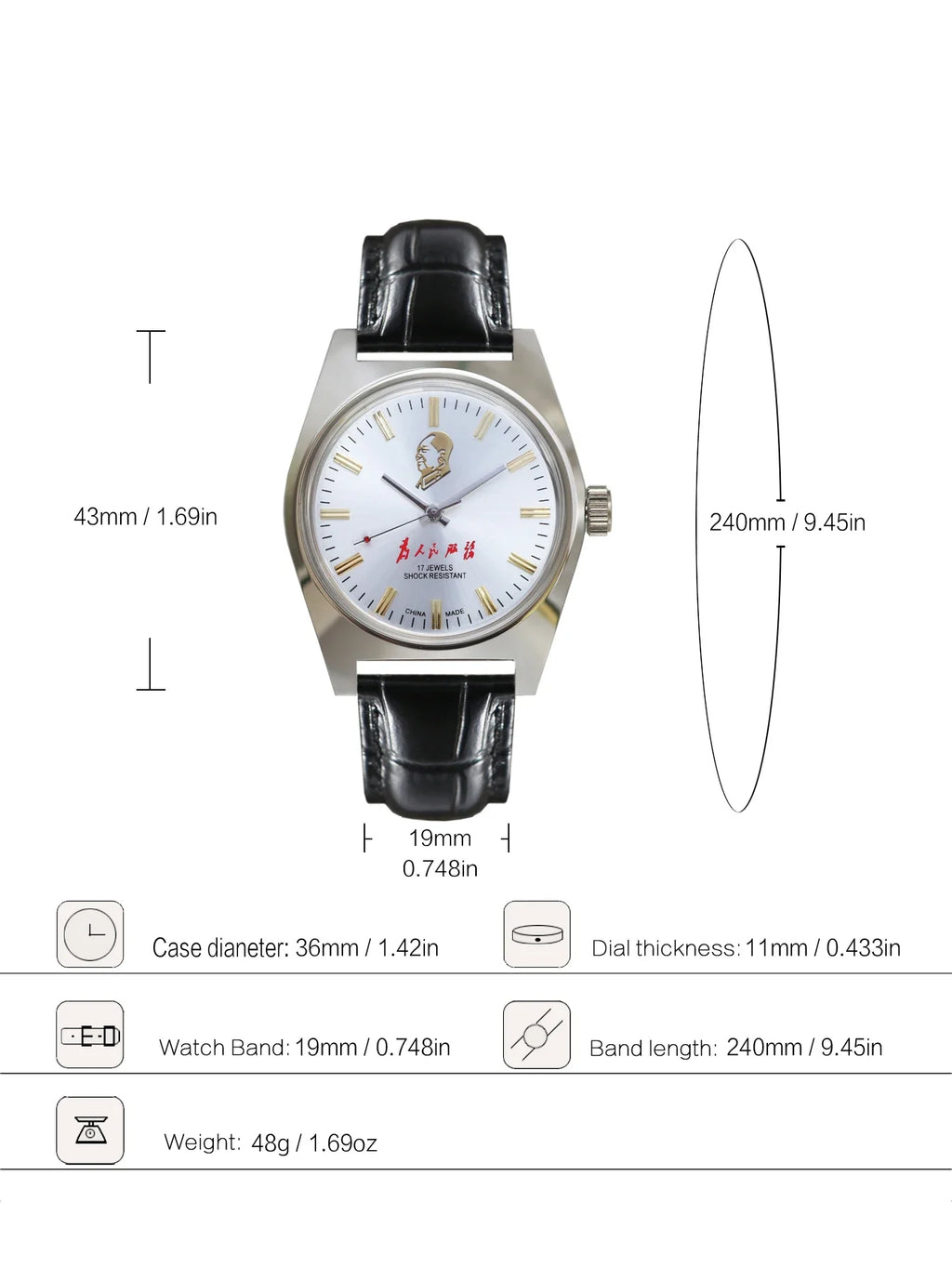 7120 Hand-Wind Mechanical Watch Men 36mm Retro Business Timepiece Classic Simple Look