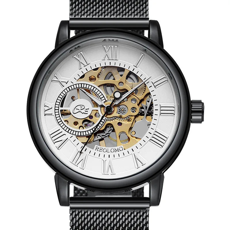 Mechanical Hand Wind Watch for Men Top Brand Luxury Fashion Skeleton Mesh Strap Wristwatch Male Clock Montre Homme Drop Shipping
