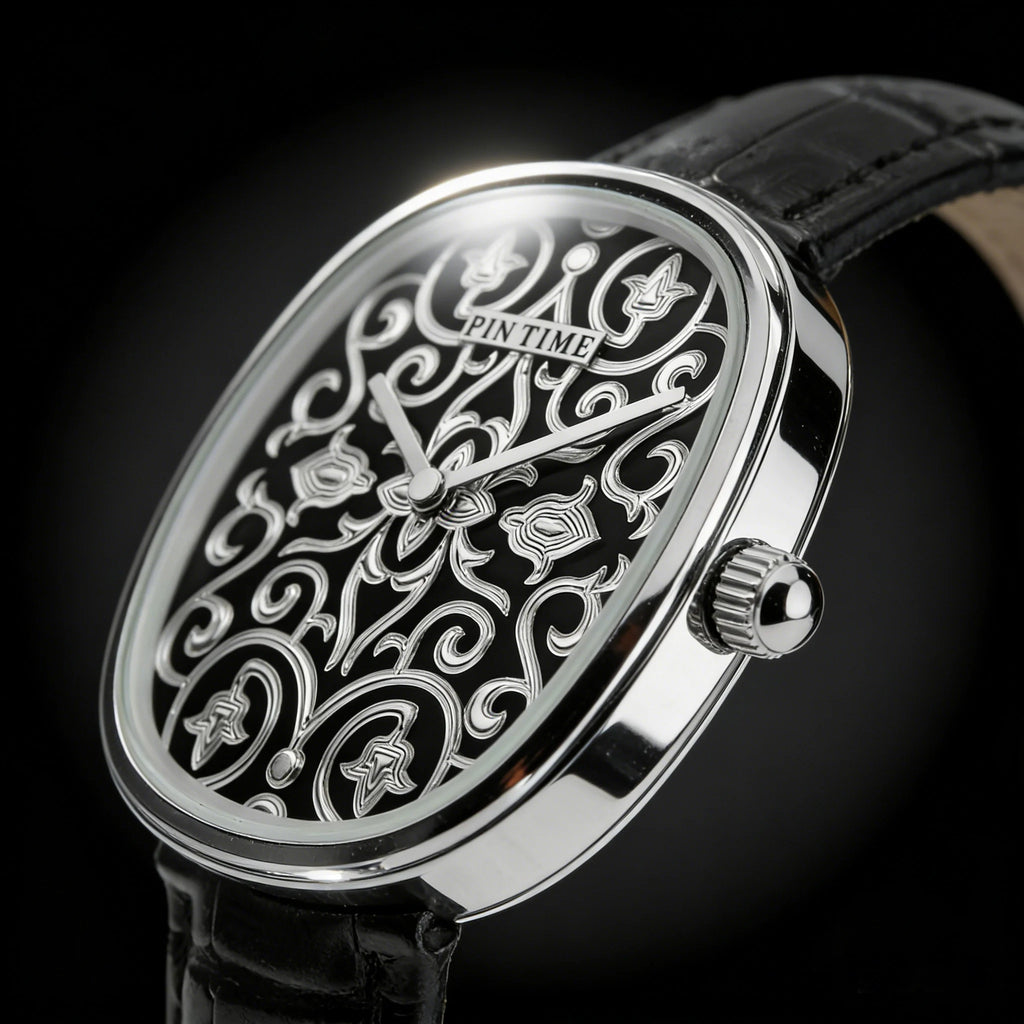 Men Watches Hand Accessories Black Watch with Arabic Pattern Engraving Craftsmanship Gentleman Elegant Men Quartz Wristwatch