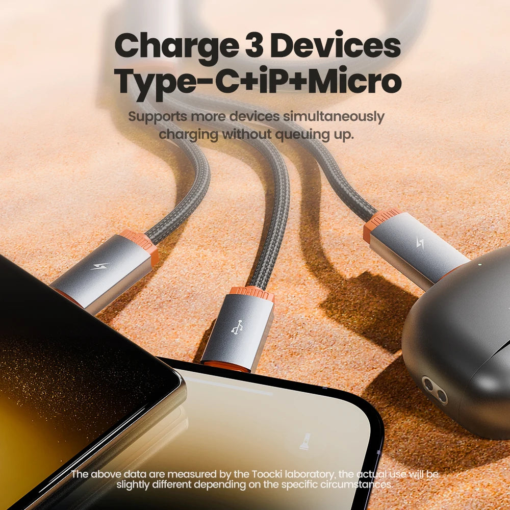 Toocki 3-in-1 USB Cable To Type C Micro iP Port Fast Charging For iPhone 14 13 12Pro Max Samsung Xiaomi Huawei Airpods Data Cord
