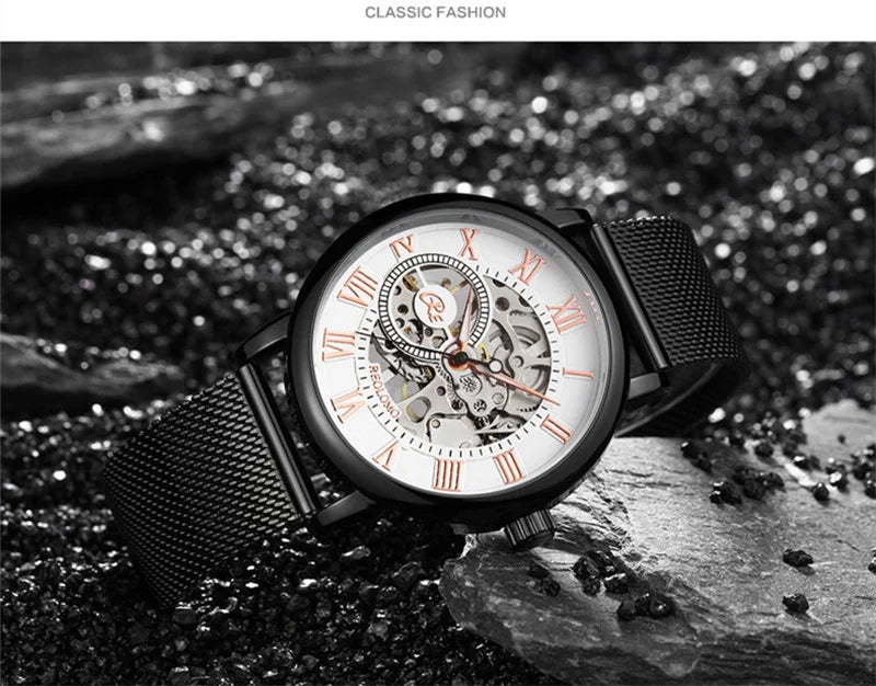 Mechanical Hand Wind Watch for Men Top Brand Luxury Fashion Skeleton Mesh Strap Wristwatch Male Clock Montre Homme Drop Shipping