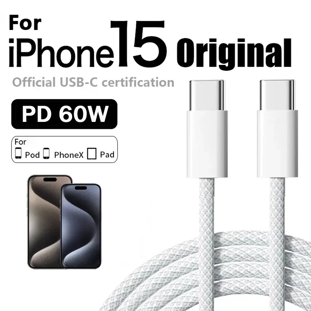 Original PD 60W Fast Charger 6A USB C to Type C Cable For Apple iPhone MAX Quick Charging For Samsung S24 Xiaomi Cable