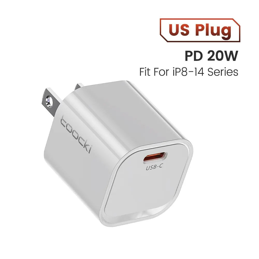 Toocki 20W GaN USB Charger QC 3.0 PD Fast Type C Charger For iPhone 15 14 Pro Max Xiaomi Samsung S23 Type C Mini Phone Charger