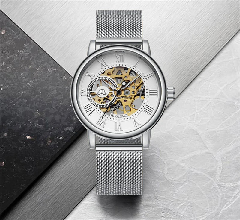 Mechanical Hand Wind Watch for Men Top Brand Luxury Fashion Skeleton Mesh Strap Wristwatch Male Clock Montre Homme Drop Shipping
