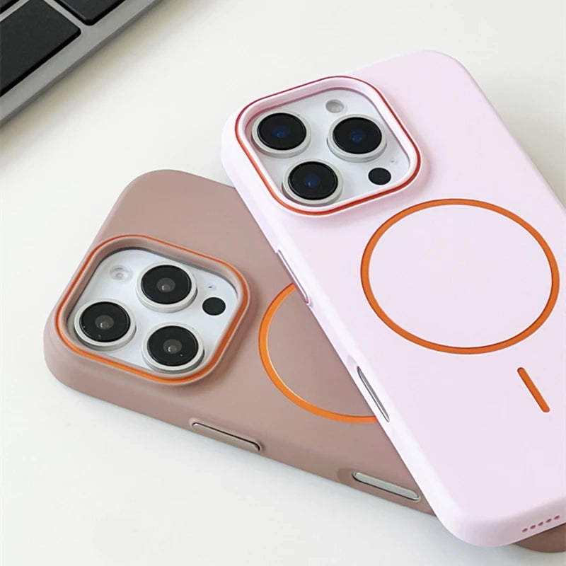 Ultrathin Hit Color For MagSafe Phone Case for iPhone  Wireless Charger Matte Hard PC Cover