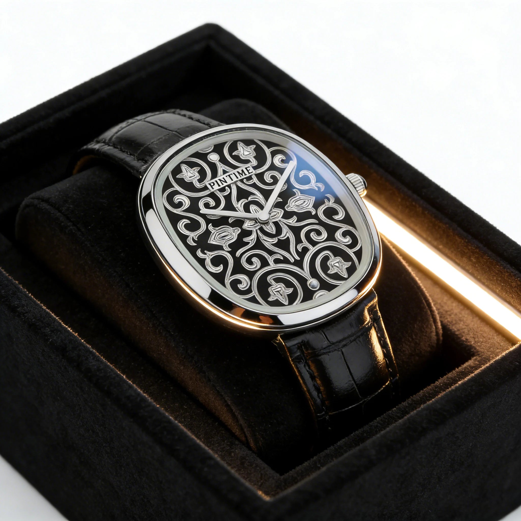Men Watches Hand Accessories Black Watch with Arabic Pattern Engraving Craftsmanship Gentleman Elegant Men Quartz Wristwatch