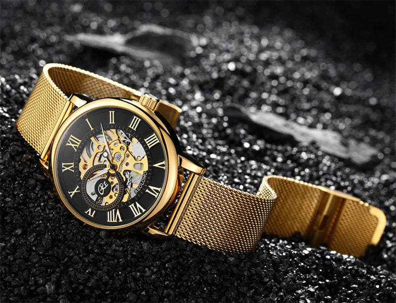 Mechanical Hand Wind Watch for Men Top Brand Luxury Fashion Skeleton Mesh Strap Wristwatch Male Clock Montre Homme Drop Shipping