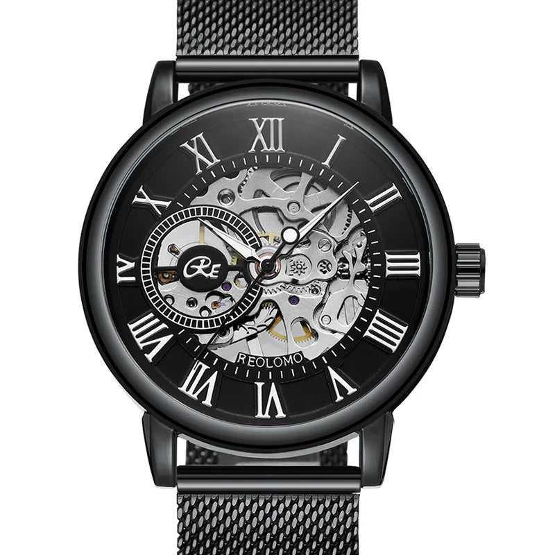 Mechanical Hand Wind Watch for Men Top Brand Luxury Fashion Skeleton Mesh Strap Wristwatch Male Clock Montre Homme Drop Shipping