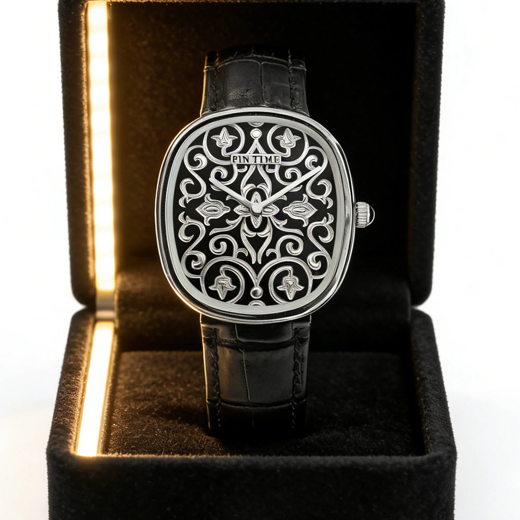 Men Watches Hand Accessories Black Watch with Arabic Pattern Engraving Craftsmanship Gentleman Elegant Men Quartz Wristwatch