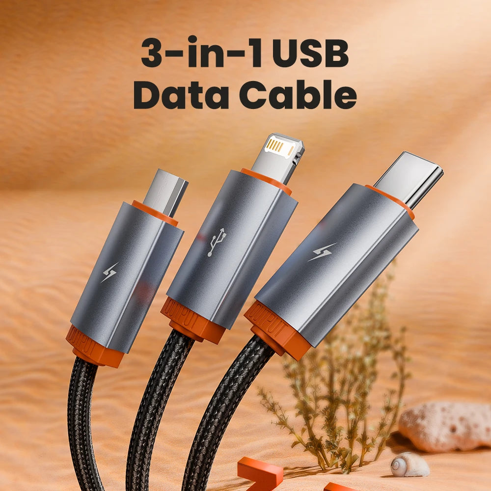 Toocki 3-in-1 USB Cable To Type C Micro iP Port Fast Charging For iPhone 14 13 12Pro Max Samsung Xiaomi Huawei Airpods Data Cord