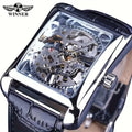 [High-End Mechanical Watch] Luxury Manual Mechanical Watch for Men - Rectangular Hollow Design, High-End Fashionable Leather Strap, Stylish and Handsome Street-Style Watch, the Best Gift for Him, No Batteries Needed