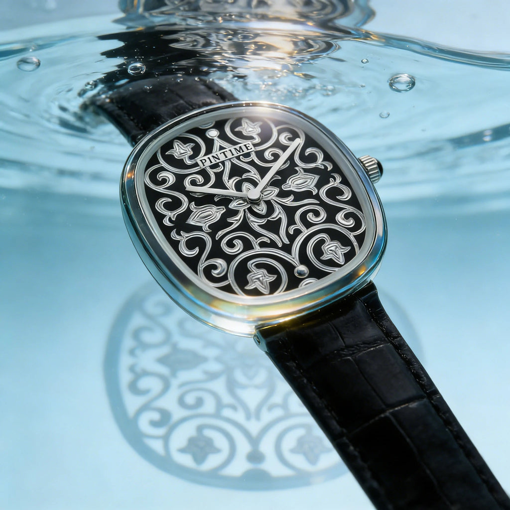 Men Watches Hand Accessories Black Watch with Arabic Pattern Engraving Craftsmanship Gentleman Elegant Men Quartz Wristwatch