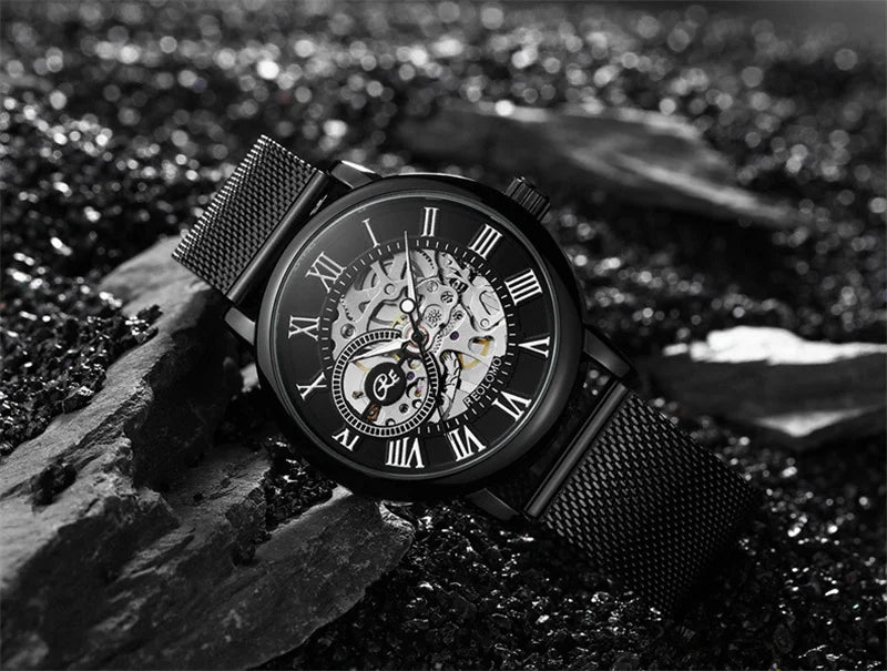 Mechanical Hand Wind Watch for Men Top Brand Luxury Fashion Skeleton Mesh Strap Wristwatch Male Clock Montre Homme Drop Shipping