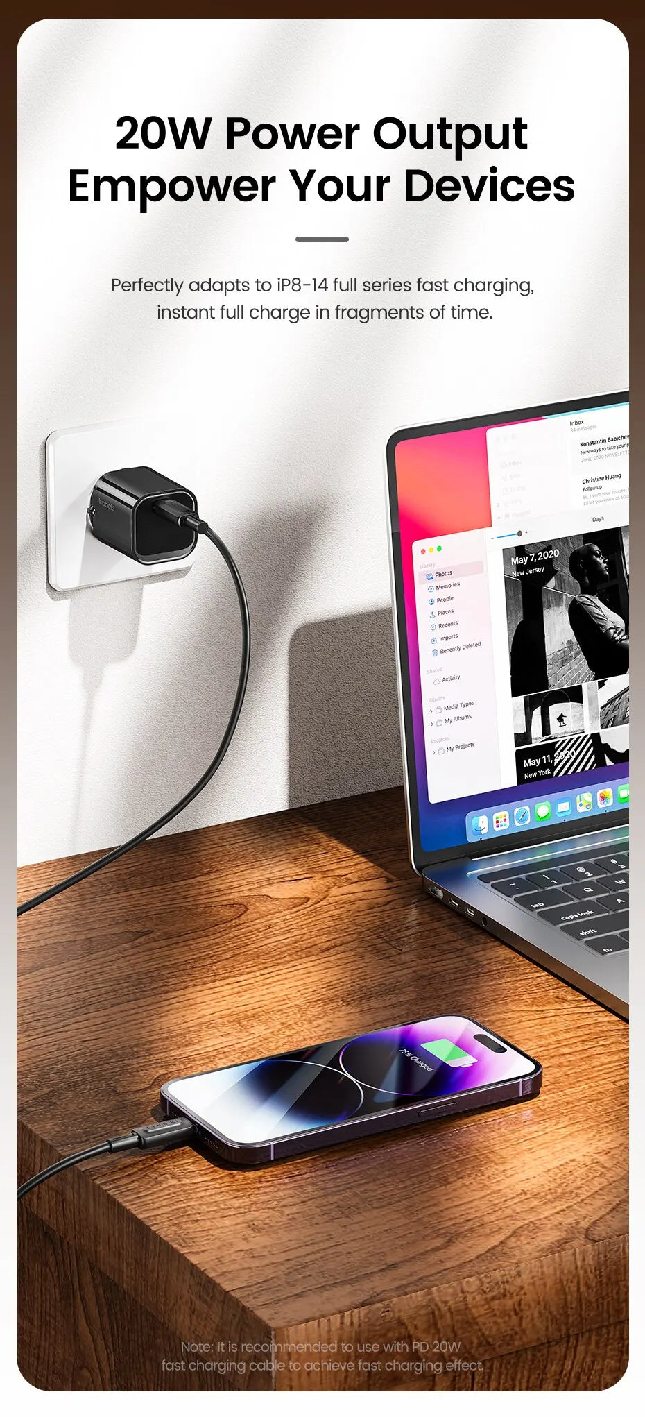 Toocki 20W GaN USB Charger QC 3.0 PD Fast Type C Charger For iPhone 15 14 Pro Max Xiaomi Samsung S23 Type C Mini Phone Charger