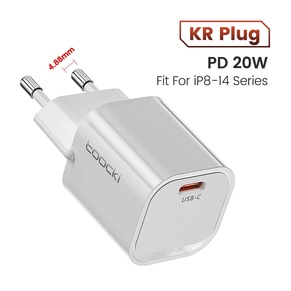 Toocki 20W GaN USB Charger QC 3.0 PD Fast Type C Charger For iPhone 15 14 Pro Max Xiaomi Samsung S23 Type C Mini Phone Charger