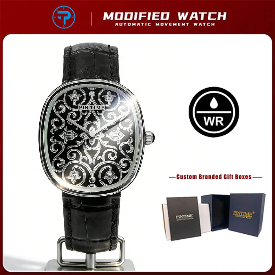 Men Watches Hand Accessories Black Watch with Arabic Pattern Engraving Craftsmanship Gentleman Elegant Men Quartz Wristwatch