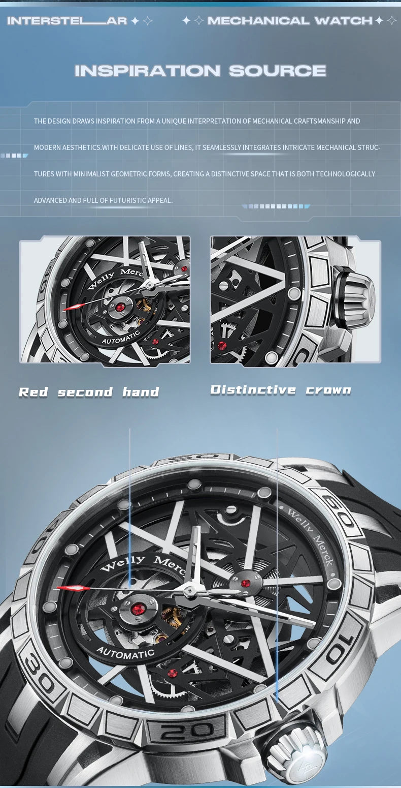 WM Watch Mechanical Watch, 8205 movement, 316L stainless steel case, sapphire crystal glass, 50m water resistance WM143M
