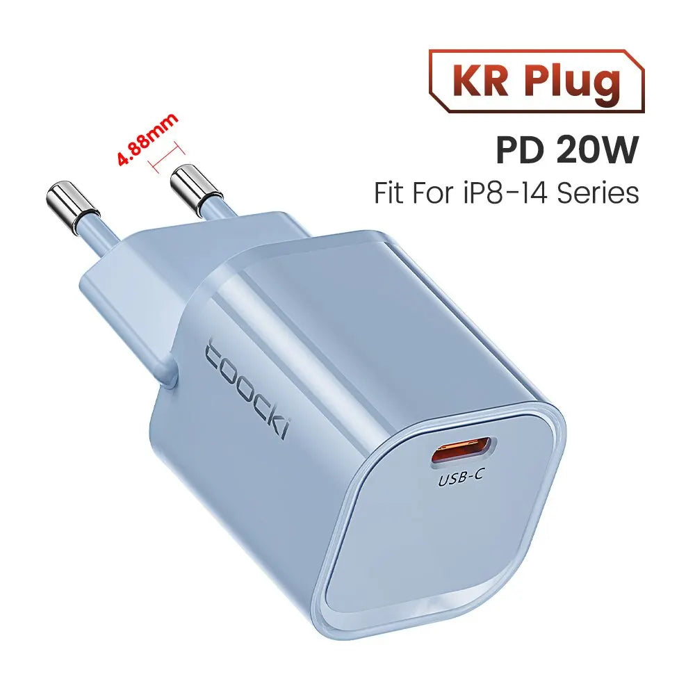 Toocki 20W GaN USB Charger QC 3.0 PD Fast Type C Charger For iPhone 15 14 Pro Max Xiaomi Samsung S23 Type C Mini Phone Charger